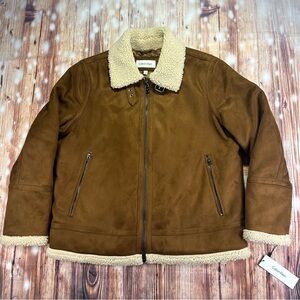 NWT Calvin Klein Mens Faux Leather Bomber Jacket With Shearling Lining Size XL